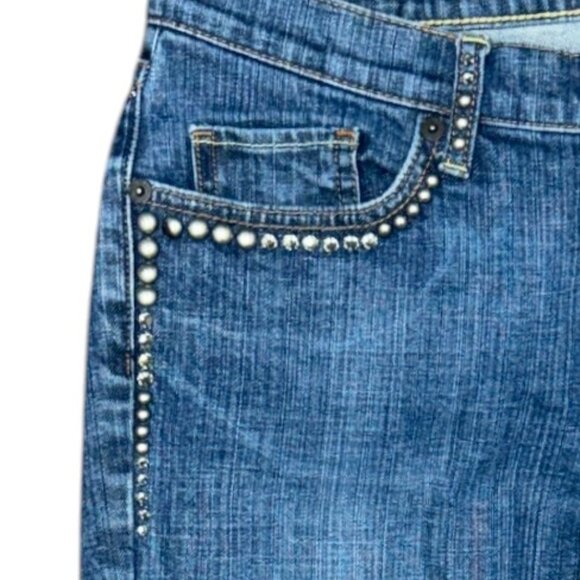 Women's EXPRESS Embellished X2 Denim Laboratory Low Rise Bootcut Jeans- Size 32 - Picture 5 of 10